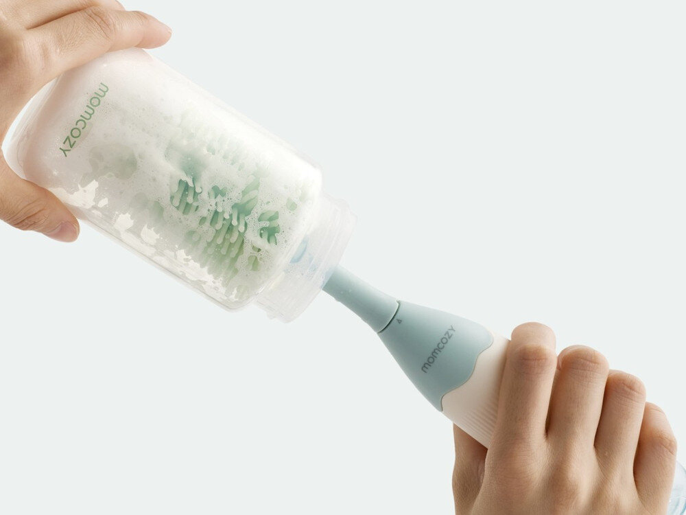 Zestaw szczotek do czyszczenia butelek MOMCOZY Zielony Wygoda w myciu butelek przełomowe rozwiązanie  Push-Press silikonowe włosie 360°  z bezpiecznego silikonu spożywczego higiena