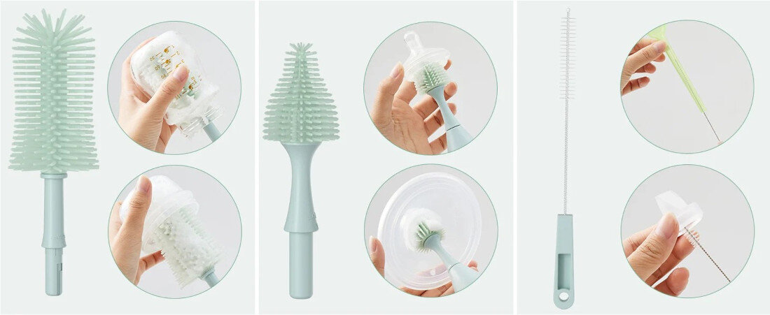 Zestaw szczotek do czyszczenia butelek MOMCOZY Zielony Wszechstronne narzędzia kilka główek  dotarcie do wszystkich kątów i zakamarków główka kątowa smukłe szczoteczki kompleksowe czyszczenie