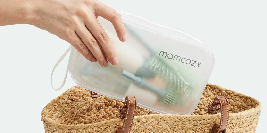 Zestaw szczotek do czyszczenia butelek MOMCOZY Zielony Ergonomia i Wygoda anrtpoślizgowa powłoka pewny i wygodny chwyt opcja zawieszenia uchwytów z dołączonym pojemnikiem podróżnym łatwe przechowywanie i transport higiena