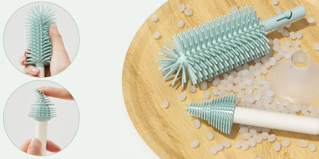 Zestaw szczotek do czyszczenia butelek MOMCOZY 7w1 Zielony Bezpieczeństwo i trwałość  z bezpiecznego, trwałego silikonu wolnego od BPA zachowanie wysokich standardów czystości