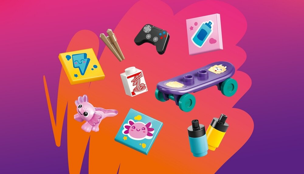 LEGO 42687 Friends Dom rodzinny Liann  pałeczki, pudełka z makaronem, sos sojowy, mleko i sok pomarańczowy 