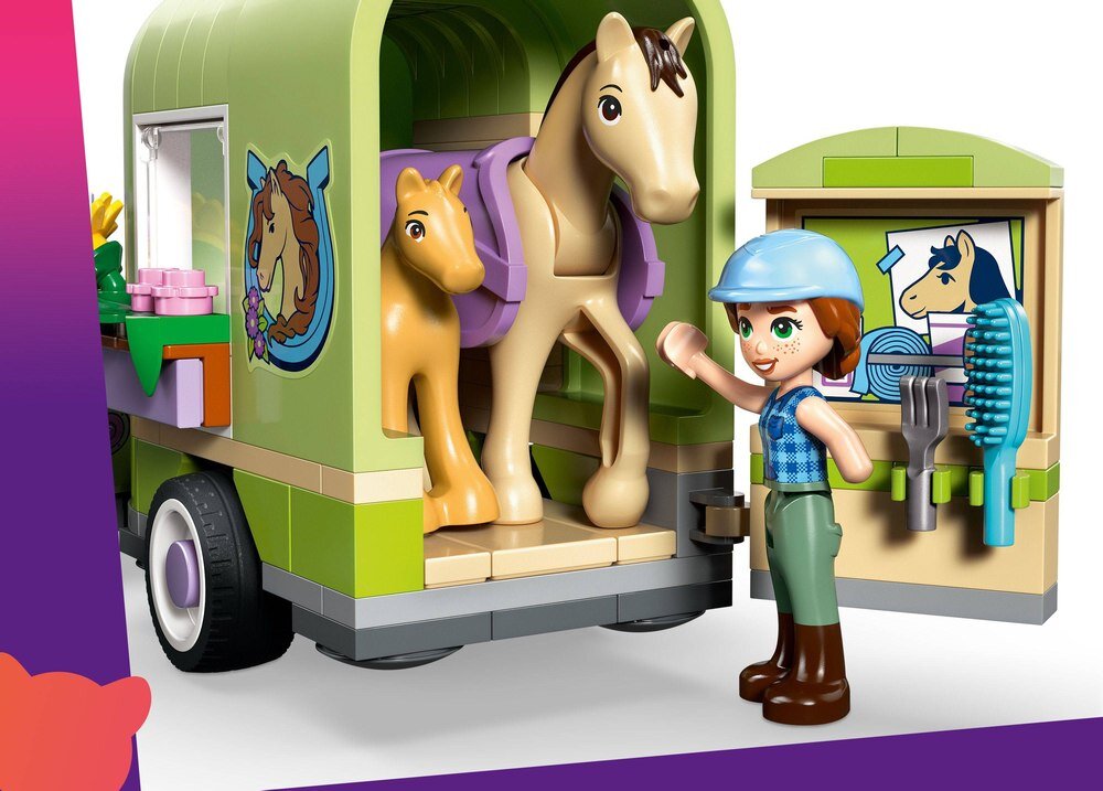 LEGO 42695 Friends Przyczepa z koniem i źrebaczkiem  10 cm wysokości, 21 cm długości i 7 cm szerokości 