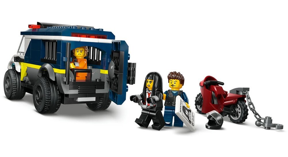 LEGO 60479 City Furgonetka policyjnego konwoju więziennego  minifigurki policjanta i dwóch złodziejaszków 7 cm wysokości, 14 cm długości i 6 cm szerokości 