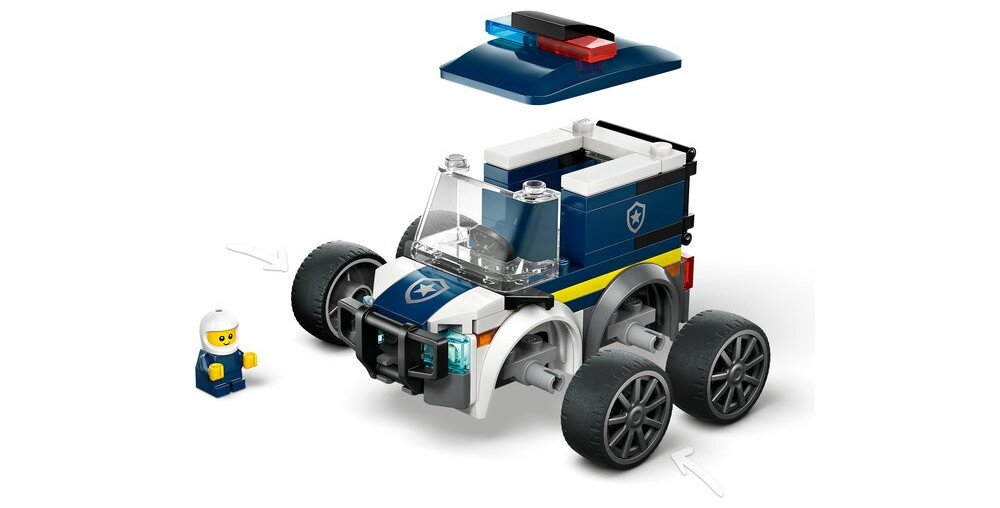 LEGO 60481 City Pojazdy — Ciężarówka policyjna 6 cm wysokości, 8 cm długości i 5 cm szerokości fajne felgi, niskoprofilowe gumowe opony, zderzak, kraty więzienne i zabawkowe światła ostrzegawcze