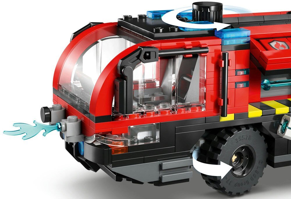 LEGO 60499 City Lotniskowy wóz strażacki sześć grubych gumowych opon szczegółowy kokpit pokrętło 