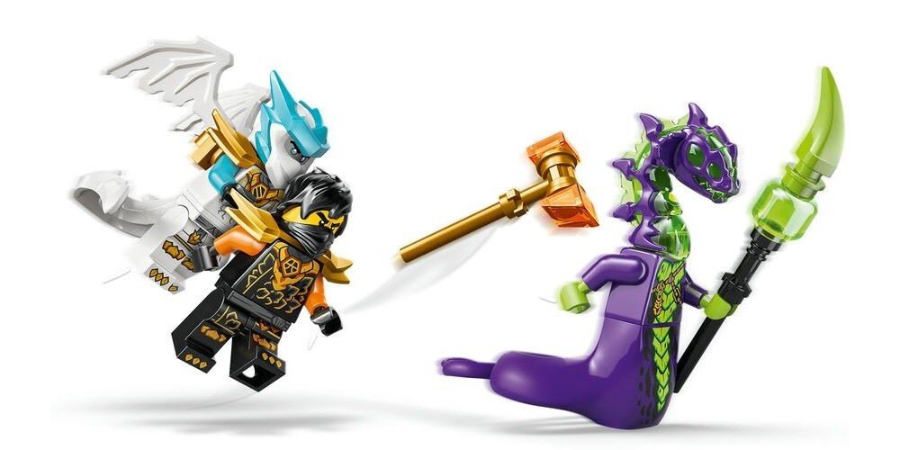  LEGO 71854 NINJAGO Mech specjalny Cole’a i Zane w smoczej zbroi minifigurki Cole’a z młotem, Zane’a w smoczej formie z mieczem i kwasowego potwora z kosturem 