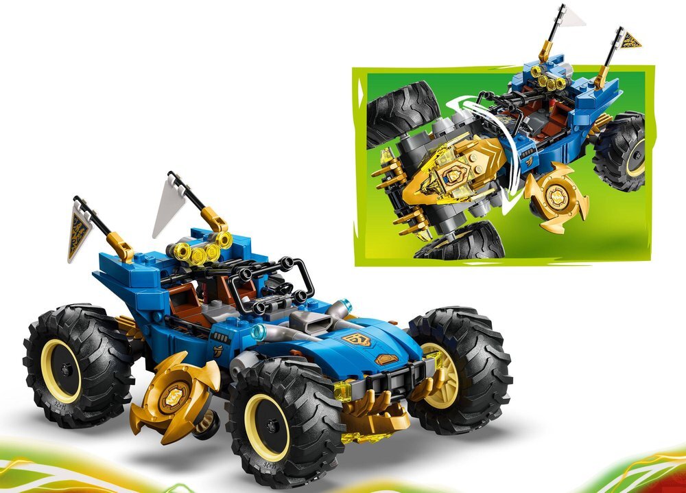 LEGO 71856 NINJAGO Wielofunkcyjny samochód Jaya  11 cm wysokości, 20 cm długości i 14 cm szerokości sprężynowe działko z dwiema strzałkami 