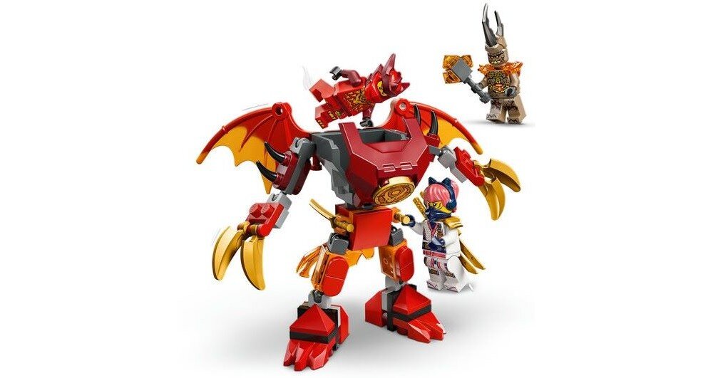 LEGO 71851 NINJAGO Smok-mech Kaia - Zestaw bitewny trzy minifigurki: Kai z dwoma mieczami, Sora z dwoma mieczami oraz ziemny potwór z pazurami 