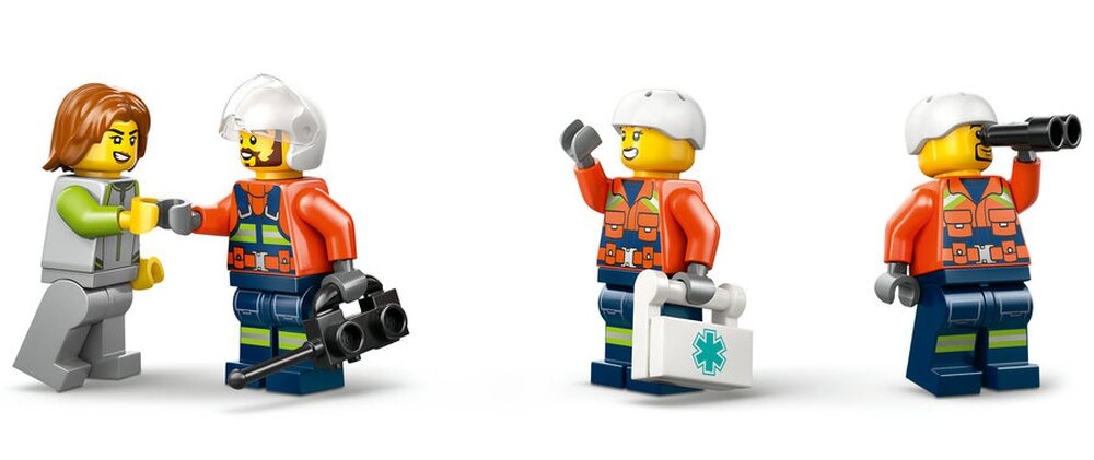 LEGO 60503 City Helikopter straży przybrzeżnej minifigurki pilota, cywilów i dwóch ratowników straży  
