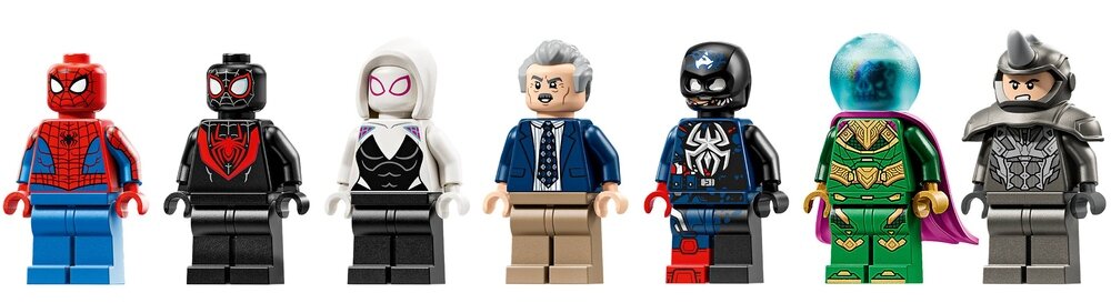 LEGO 76342 Marvel Spider-Man kontra Mysterio: Daily Bugle  minifigurki Spider-Mana, Milesa Moralesa, Ghost Spidera, J. Jonah Jamesona, Mysterio, zvenomizowanego Kapitana Amerykę i Rhino mech Rhino
