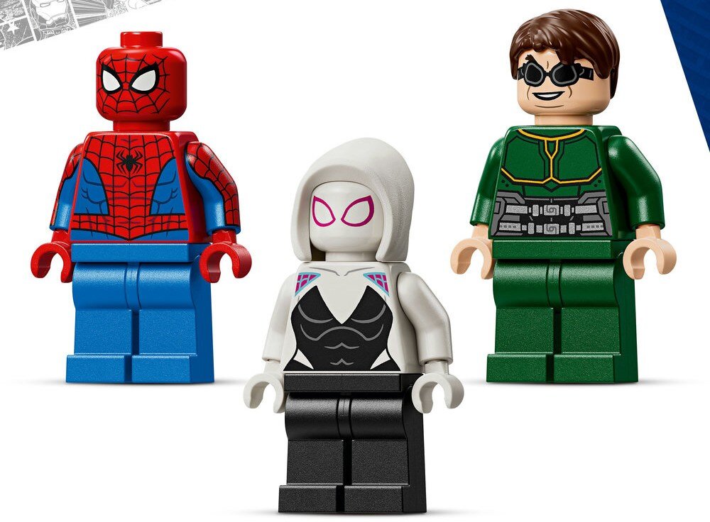 LEGO 76338 Marvel Bitwa mechów: Spider-Man kontra Doc Ock  Spider-Man Ghost-Spider dwie pajęcze liny 