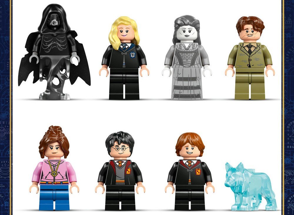 LEGO 76463 Harry Potter Zamek Hogwart: Skrzydło szpitalne siedem minifigurek LEGO Harry Potter pająk wymyślony przez Rona Weasleya patronus w formie wilka Remusa Lupina 