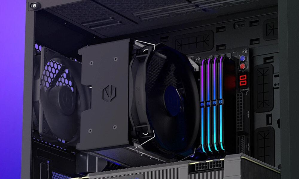 Komputer MAD DOG ENDORFY500AIR-I23WB32WH Zbliżenie na chłodzenie zamontowane w komputerze, temperatura, radiator, chłodzenie procesora