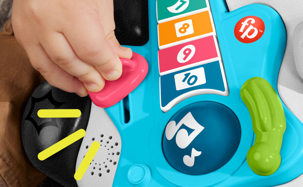 Zabawka interaktywna FISHER PRICE Link Squad Panda Liczenie i kształty HYL36 bawi wspomaganie rozwoju motorycznego dziecka naciskanie przycisków pociąganie za wajche przesuwanie kostki-klikacza ćwiczenie zdolności manualne koordynacje ruchowa rozpoznawanie kształtów i kolorów
