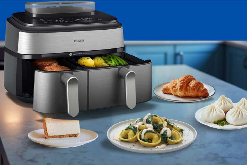 Pierwszy Airfryer z podwójnym koszem i funkcją gotowania na parze sprawdź w sklepach Media Expert Pierwszy Airfryer z podwójnym koszem i funkcją gotowania na parze sprawdź w sklepach Media Expert