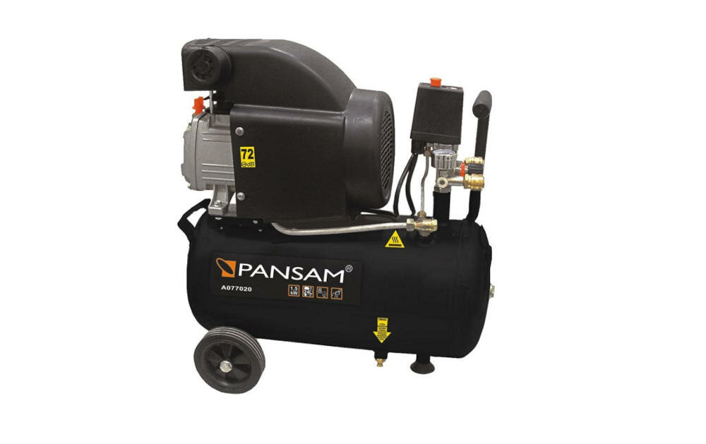 PANSAM A077020 kompresor olejowy napęd niewielkie rozmiary warsztat garaż zasilanie prąd sieciowy pistolet ropowanie pompowanie koła drobne prace