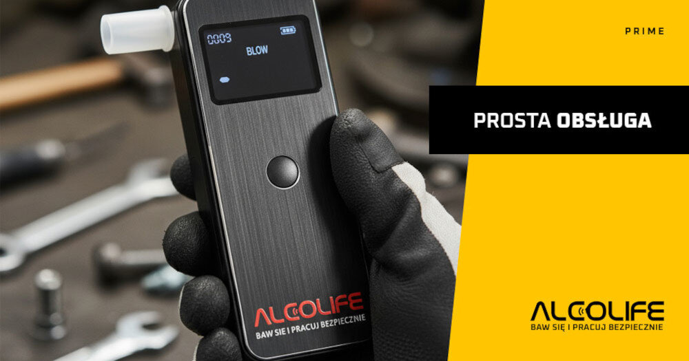 Alkomat ALCOLIFE Prime Wygodna obsługa uruchamiany jednym przyciskiem stan trzeźwości kontrola