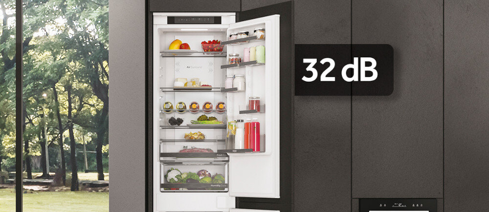 LODÓWKA HAIER HBW5519D Dyskretna praca urządzenia cicha emitacja dźwięków 32 dB głośność komfort