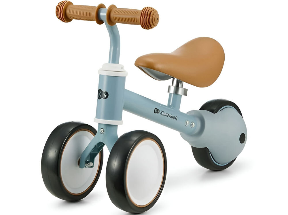 Kinderkraft rowerek biegowy CUTIE LIGHT BLUE niebieski rowerek biało czarne kółka brązowe siodełko gumowe uchwyty białe tło dla dzieci od 1. roku życia stabilna konstrukcja bezpieczeństwo lekka budowa łatwe prowadzenie rozwijanie samodzielności Kompaktowe rozmiary dostosowany do potrzeb najmłodszych maksymalne obciążenie do 25 kg dla maluchów od pierwszych lat życia