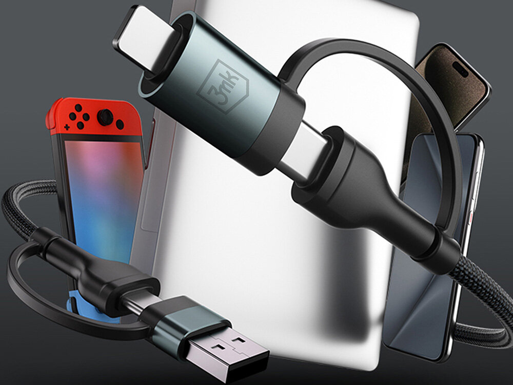 Kabel USB-USB-C - USB-C-Lightning 3MK Hyper Cable N-Series 60W 1.2 m Czarny kv początek opisu