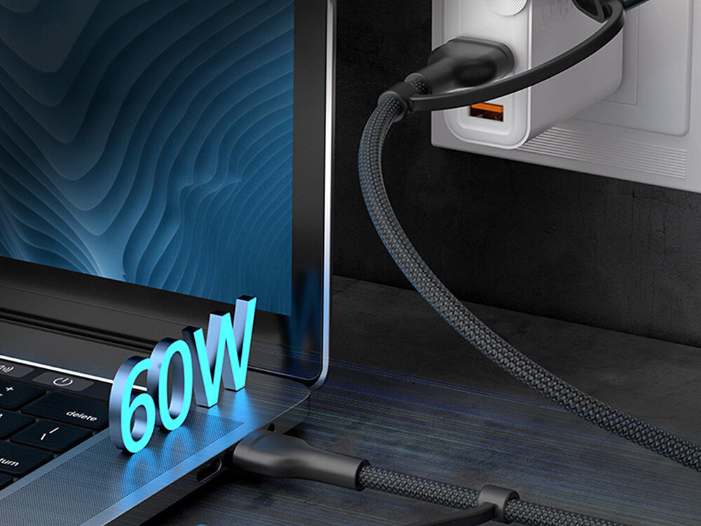 Kabel USB-USB-C - USB-C-Lightning 3MK Hyper Cable N-Series 60W 1.2 m Czarny uniwersalny kabel, optymalne parametry zasilania, technologia Power Delivery