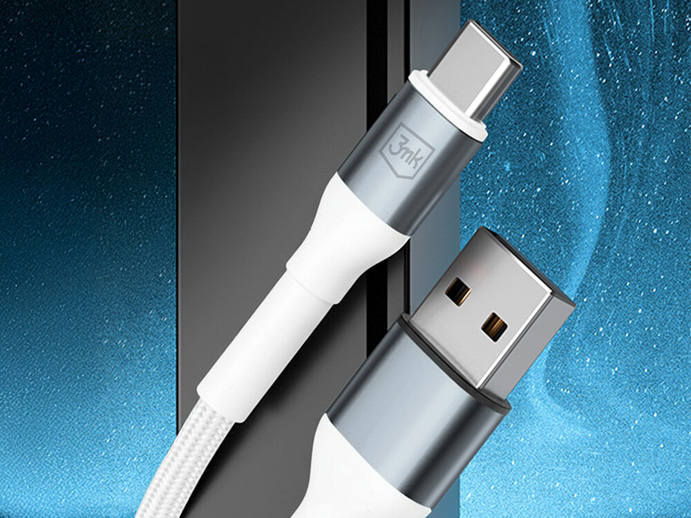 Kabel USB - USB-C 3MK Hyper Cable N-Series 18W 1 m Biały bezpieczne i stabilne połączenie, solidny nylonowy splot, odporność na uszkodzenia