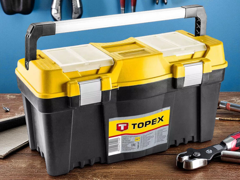 Skrzynka narzędziowa 2 TOPEX wygodne przechowywanie trwałe tworzywo aluminiowy uchwyt