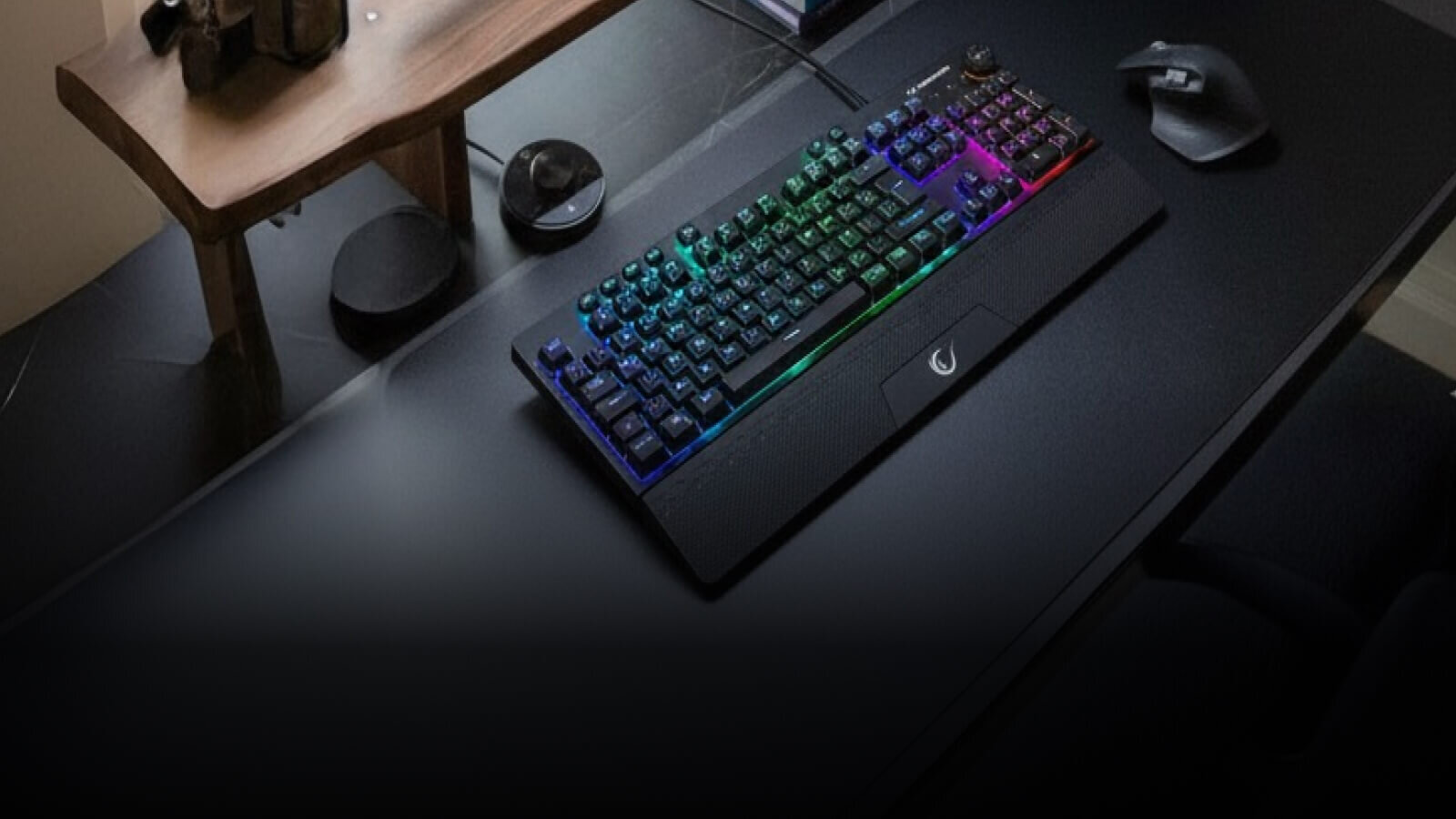 RAMPAGE KB-GX65 Simula RGB rolka głośności sterować audio poziom dźwięku - klawiatura na biurku z myszką