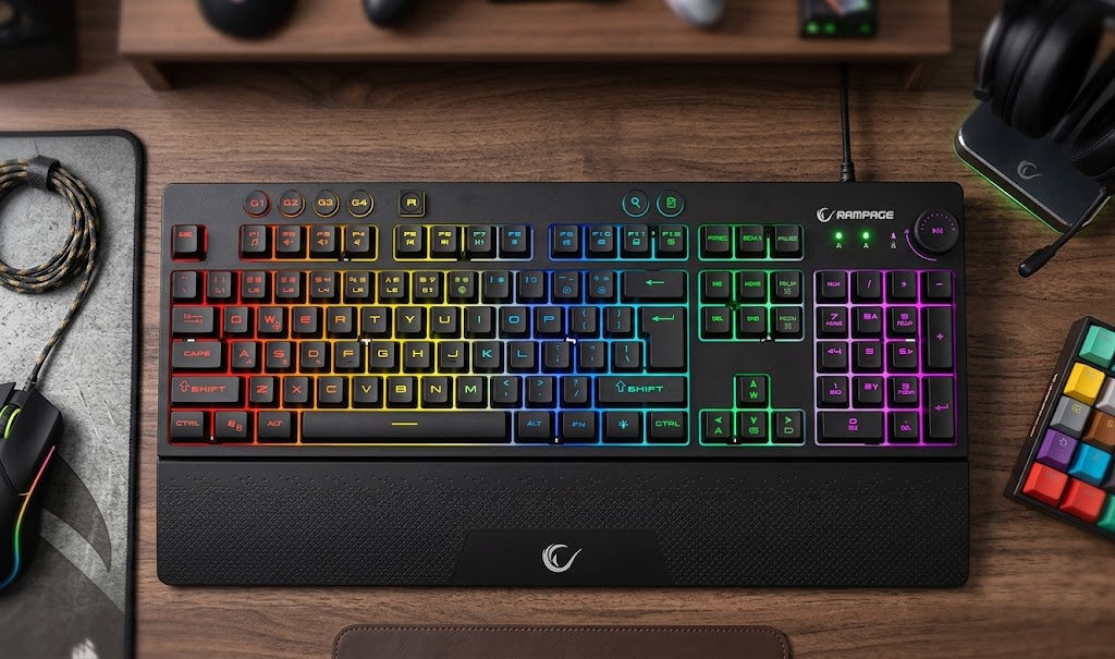 RAMPAGE KB-GX65 Simula RGB obudowie o wymiarach 445 × 223 × 34 mm wadze 705 g Windows 7, 8, 10 oraz 11