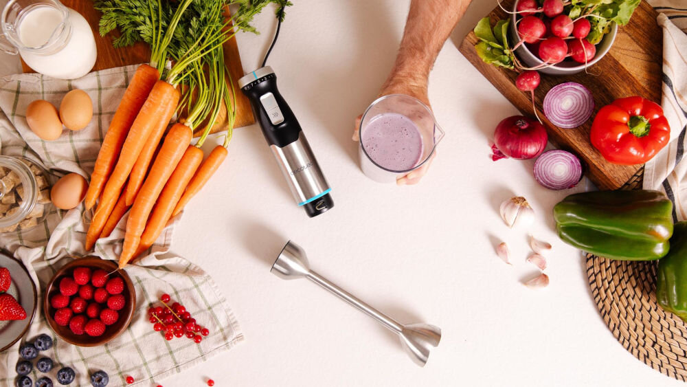 Blender CECOTEC Power Pulsar Cream&Crush łatwe utrzymanie blendera w czystości system Fix Plus łatwe demontowanie końcówki blendującej mycie ręczne mycie w zmywarce elegancki czarny kolor ze stalą zestaw akcesoria zwiększona funkcjonalność