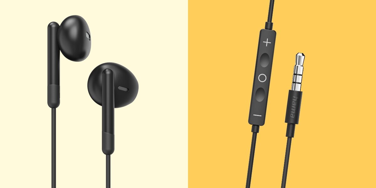 Słuchawki douszne HAMA Noble Czarny Czarne słuchawki douszne Hama z pilotem sterującym na kablu i klasycznym złączem jack 3,5 mm.