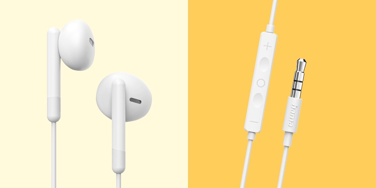 Słuchawki douszne HAMA Noble Biały Słuchawki douszne Hama z pilotem sterującym na kablu i klasycznym złączem jack 3,5 mm.