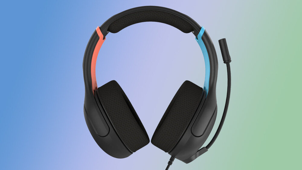 Słuchawki TURTLE BEACH Airlite Fit Nintendo Switch 2 przetworniki 40 mm dźwięk przestrzenny, słuchawki od frontu na niebiesko zielonym tle