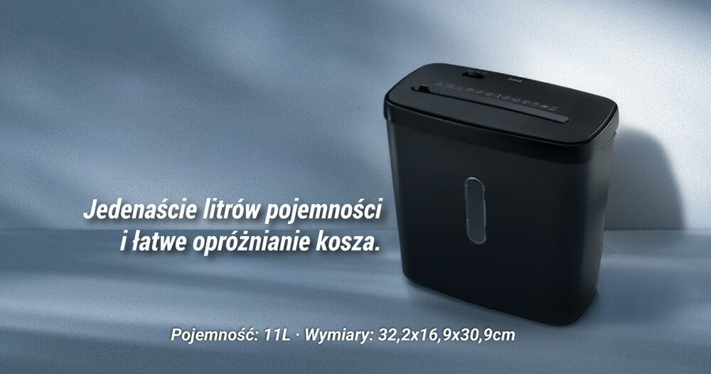 Niszczarka HAMA Safe X50 Shredder P-4, Ścinki, Automatyczny Start/Stop, Funkcja cofania prezentacja niszczarki napis 11 litrów pojemności i łatwe opróżnianie kosza na dole pojemność oraz wymiary pojemność kosza okienko podglądu wymiary oszczędność miejsca kontrolowanie poziomu zapełnienia