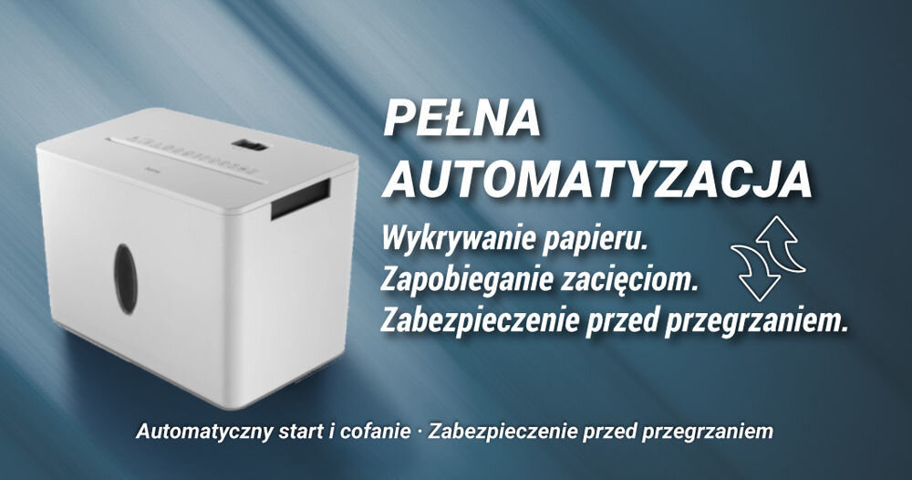 Niszczarka HAMA Safe X40-W Shredder P-4, Ścinki, Automatyczny Start/Stop, Funkcja cofania pełna automatyzacja wypisane cechy zabezpieczenie przed przegrzaniem funkcja cofania reverse ochrona komfort bezpieczeństwo trwałość system bezpieczeństwa