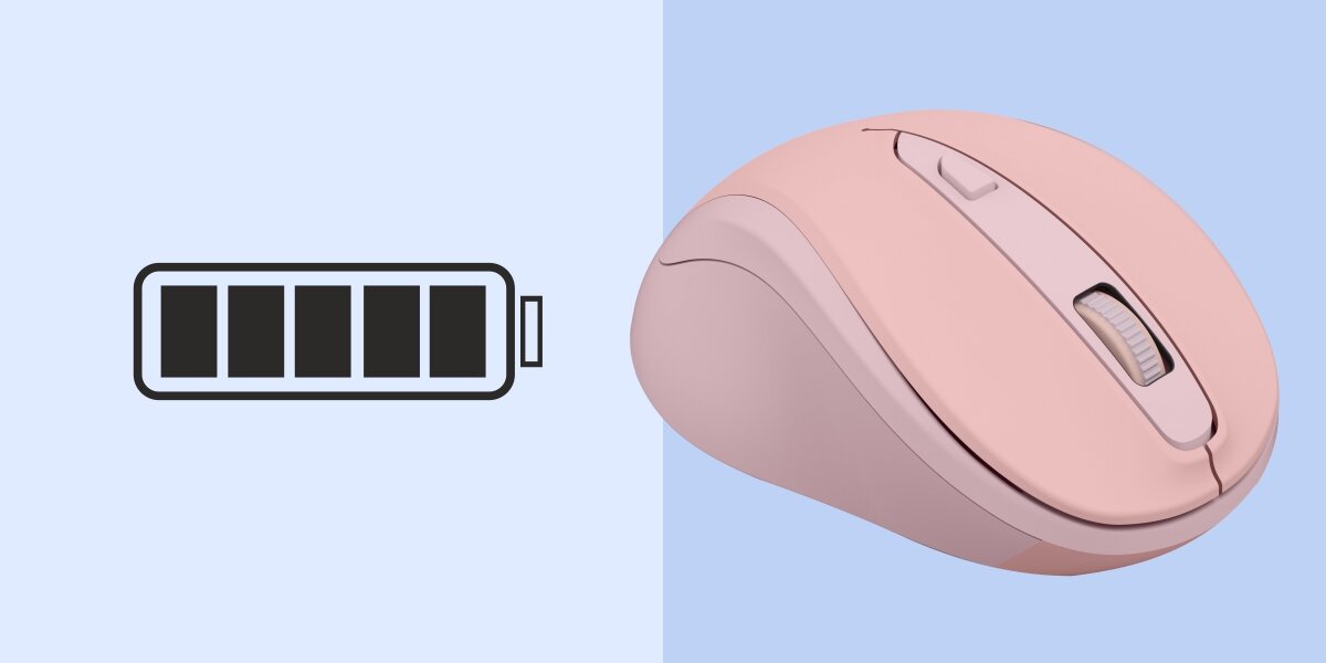 Wygoda w podróży i w pracy Różowa bezprzewodowa mysz z ikoną długiej żywotności baterii.