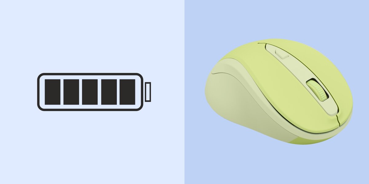 Wygoda w podróży i w pracy Zielona bezprzewodowa mysz z ikoną długiej żywotności baterii.