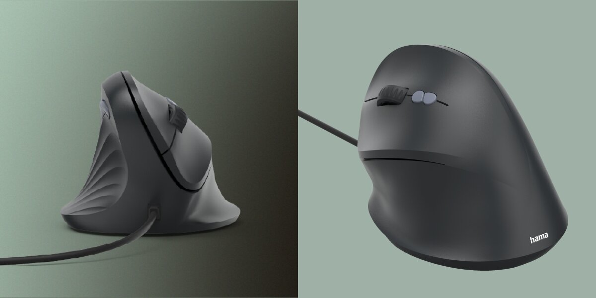 HAMA ECM-500 dla leworęcznych pionowej konstrukcji - mysz na zielonym tle od przodu i boku