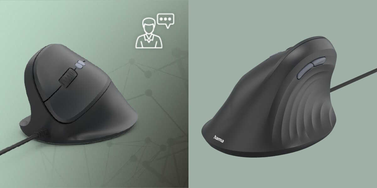 HAMA ECM-500 przycisk AI Assist asystenta systemowego w Windows 11 Microsoft Copilot przyciski boczne regulacja DPI (1000/1400/1800) dostosować czułość kursora  - mysz na zielonym tle od przodu i boku pod kątem