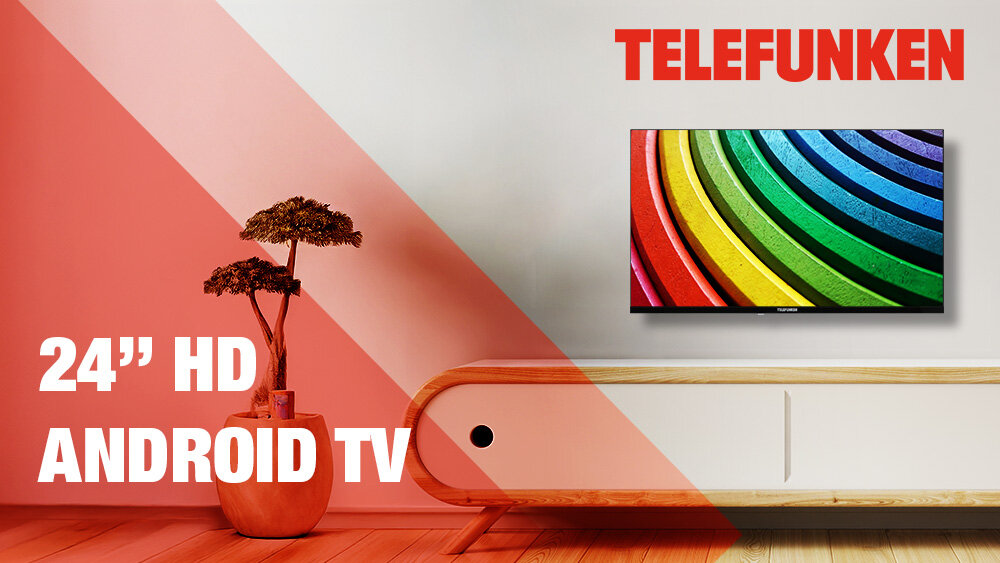 Telewizor TELEFUNKEN TFL-24APH1000 - Rozrywka z Android TV, telewizor wiszący na ścianie w pomieszczeniu