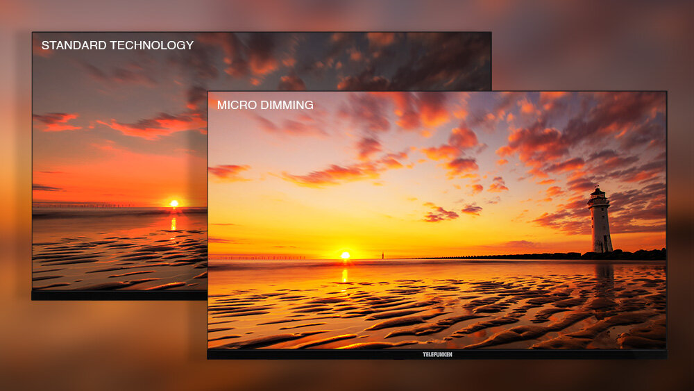 Telewizor TELEFUNKEN TFL-24APH1000 - Dobrze odwzorowane kolory, Micro Dimming, telewizor wyświetlający zachód słońca nad akwenem