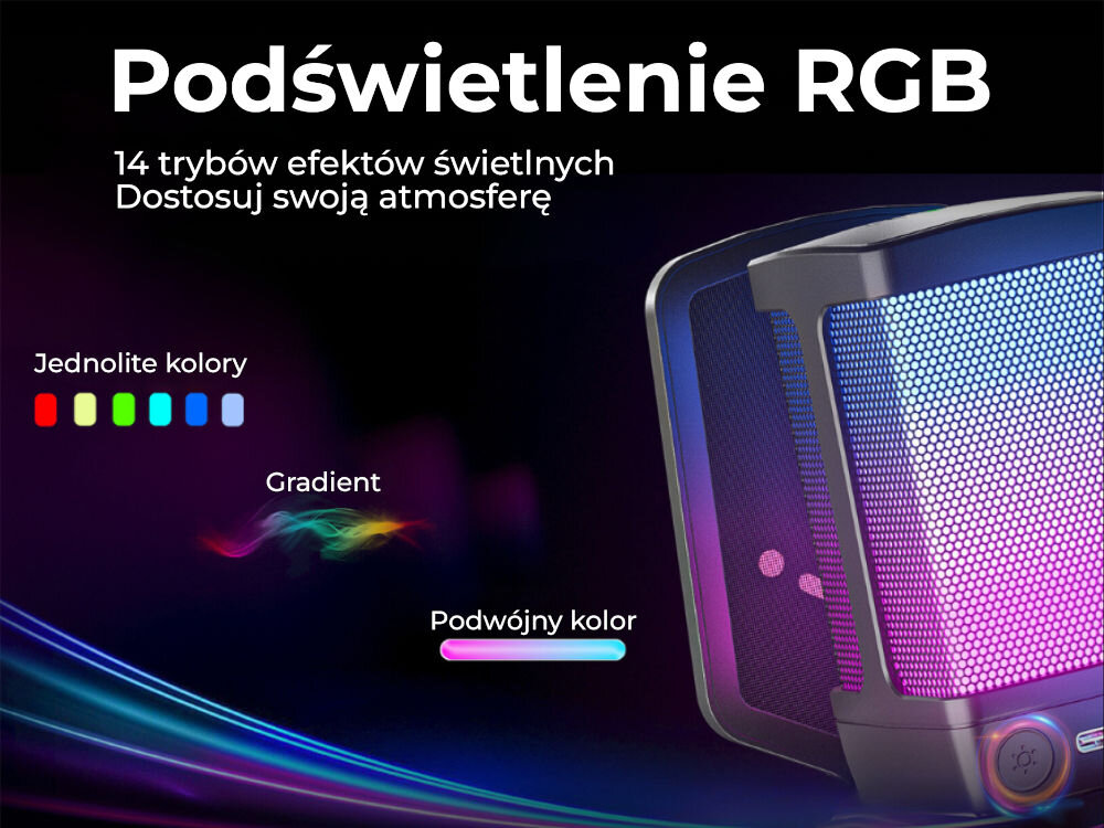 Mikrofon FIFINE Q6 Kardioidalny Czarny grafika ze świecącym mikrofonem napis podświetlenie RGB 14 trybów podświetlenie RGB 14 trybów efektów świetlnych dobranie stylu