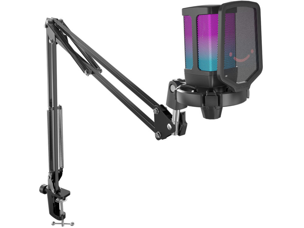 Mikrofon FIFINE Q6T Kardioidalny Czarny prezentacja mikrofonu na białym tle zbliżenie na pokrętło czułość dynamika detale wypowiedzi równy poziom nagrania