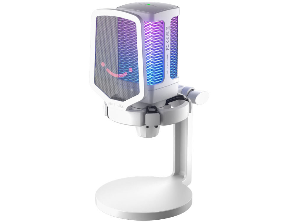 Mikrofon FIFINE Q6W Kardioidalny Biały prezentacja mikrofonu na białym tle podstawka utrzymanie mikrofonu ograniczenie ryzyka przypadkowego przewrócenia