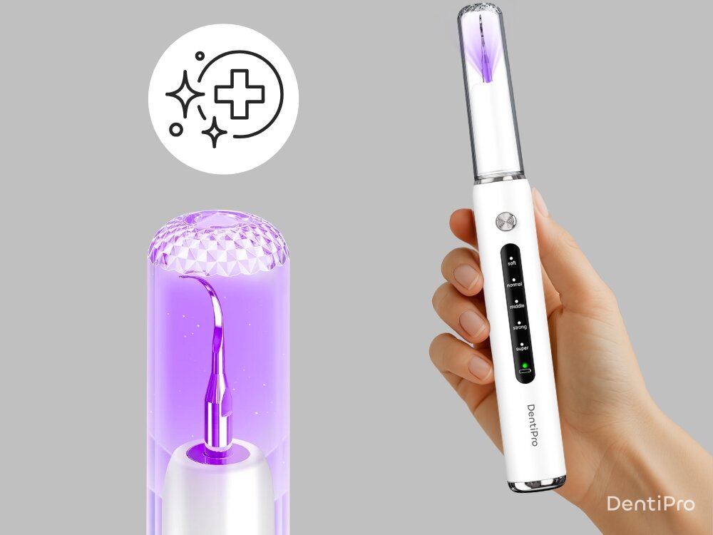 Skaler do zębów ALPHA DentiPro AWS-03 kompleksowa i wygodna pielęgnacja, funkcja sterylizacji światłem UV, lepszy poziom higieny