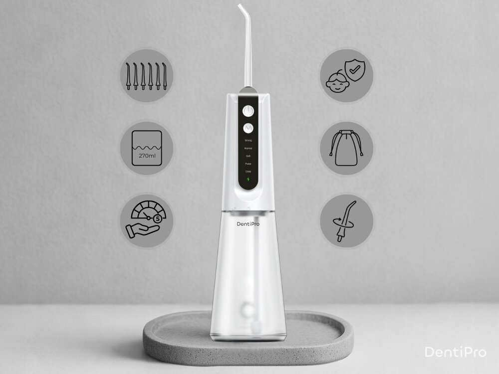 Irygator ALPHA DentiPro SWF-04 Biały 5 trybów pracy, dopasowana do wrażliwości dziąseł, dla całej rodziny