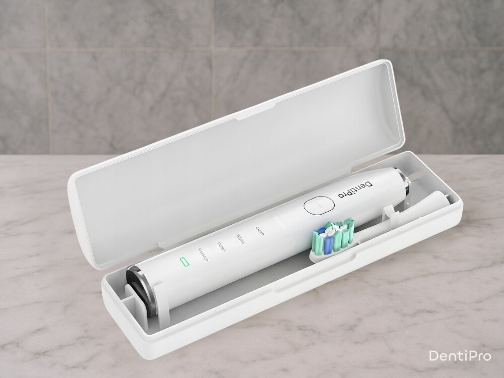 Szczoteczka soniczna ALPHA DentiPro STB-03 smukła obudowa, wygodne trzymanie, podświetlany wyświetlacz, ładowanie przez USB