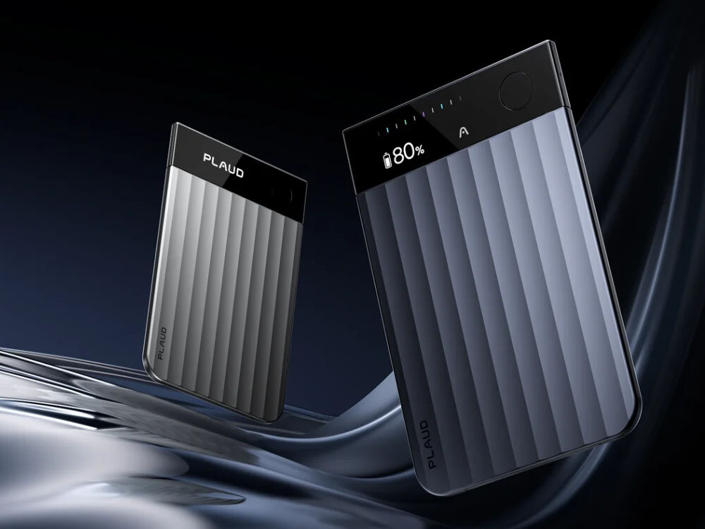 PLAUD Note PRO dyktafon AI nagrywanie transkrypcja podsumowanie rozmów, dyktafony po skosie na ciemnym tle