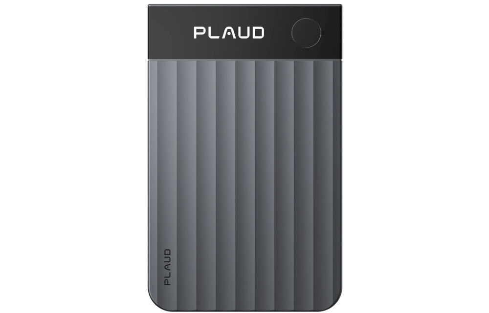 PLAUD Note PRO plan transkrypcji Starter Pro Unlimited kontrola nad nagraniami, dyktafon od frontu na białym tle