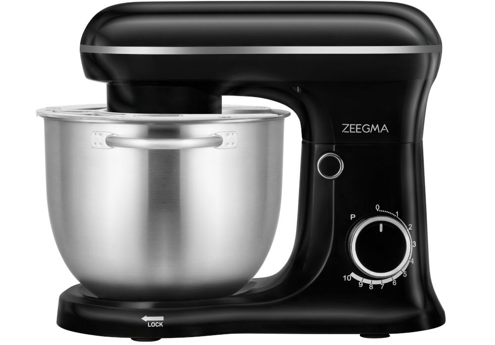 Robot kuchenny planetarny ZEEGMA Planeet Trio Czarny 1500W białe tło czarny robot pokrętło srebrna misa 